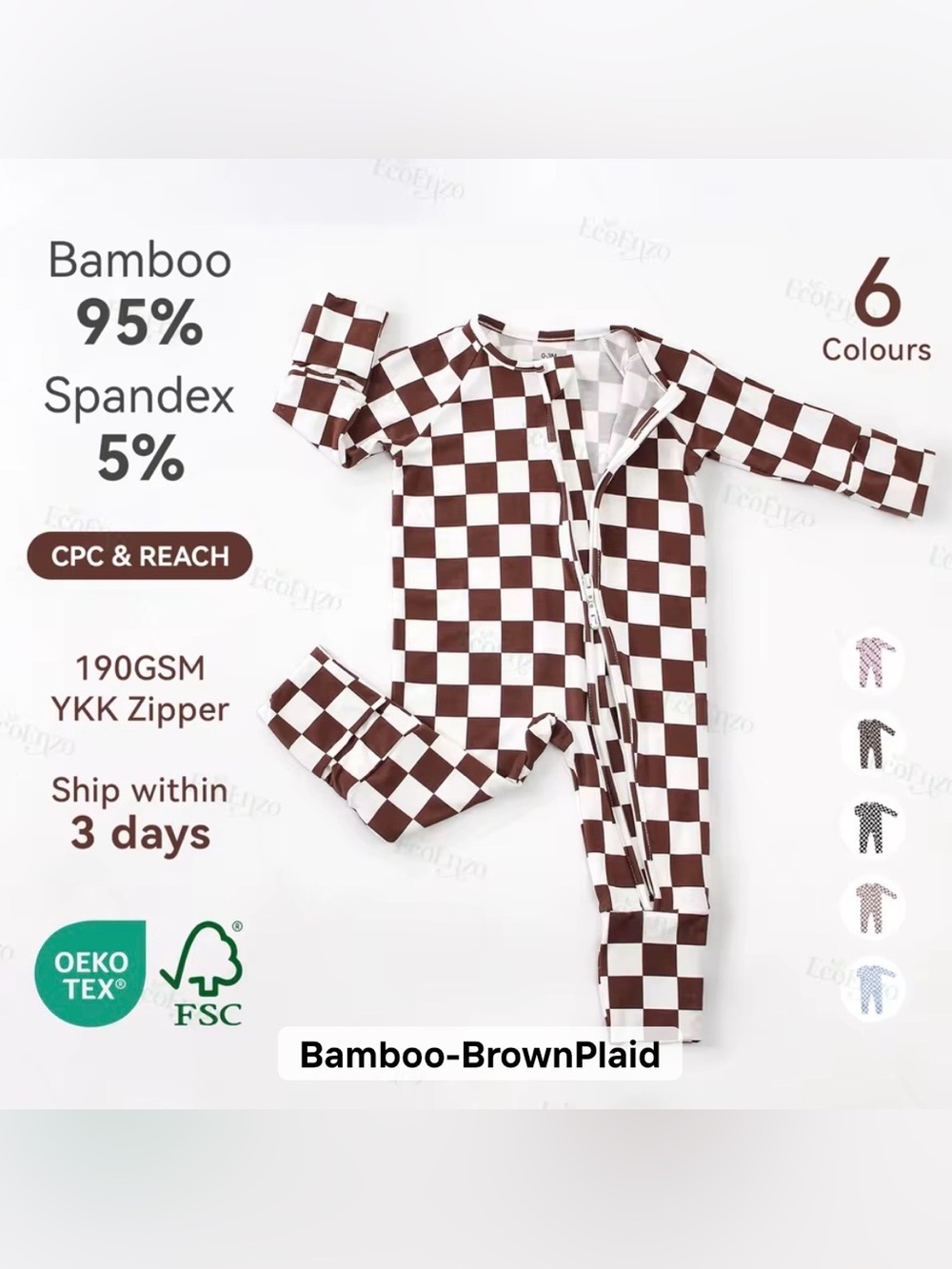 Kids Brown Checkered One-Piece Zipper Romper